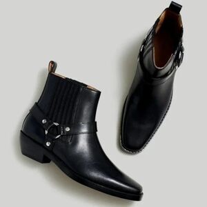 Madewell Santiago Western Ankle Boot Black Leather Sz 6 Cowboy Harness Festival